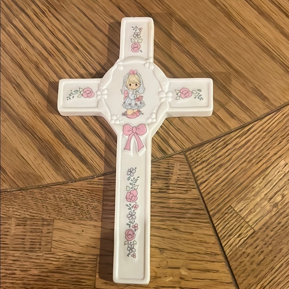 Precious Moments Cross-Decorative White and Pink Cross